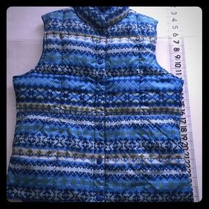 LL Bean Down Puffer Fair Isle Print Sweater Vest Jacket